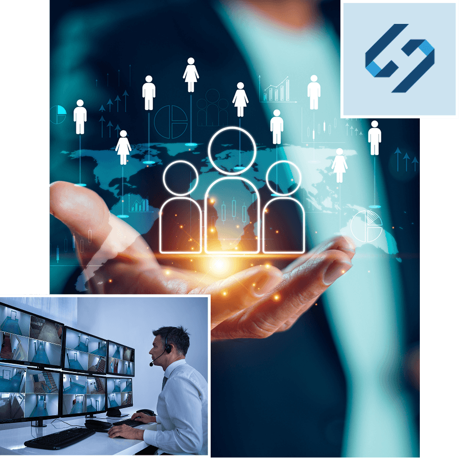 Futuristic digital workforce management concept illustration.
