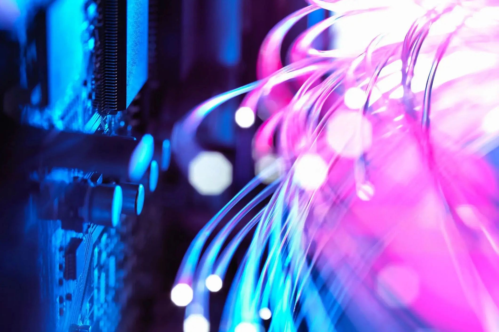 Glowing fiber optic cables and circuit board